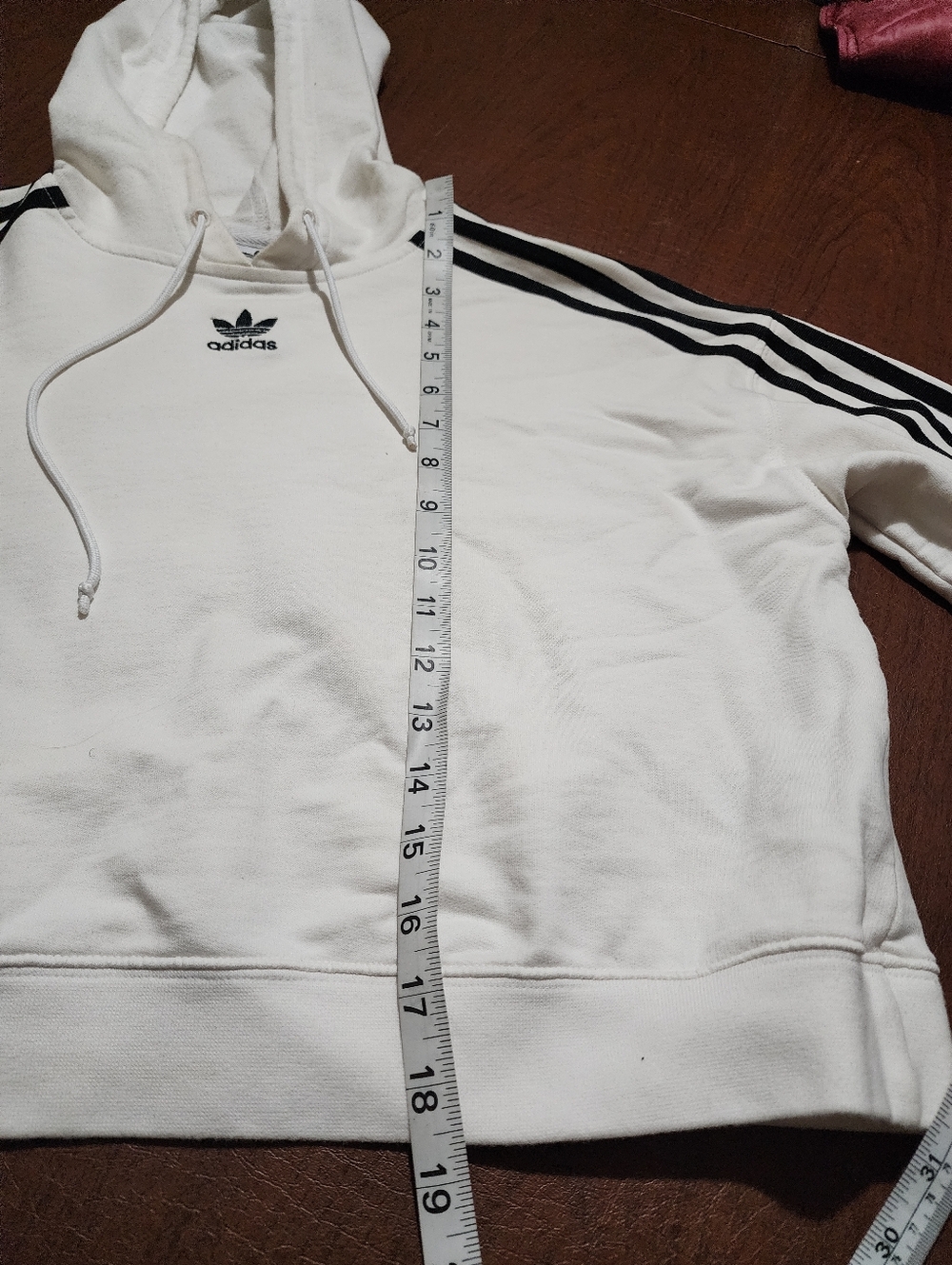 Adidas White Cropped Hoodie with Black 3-Stripes - Picture 6 of 10